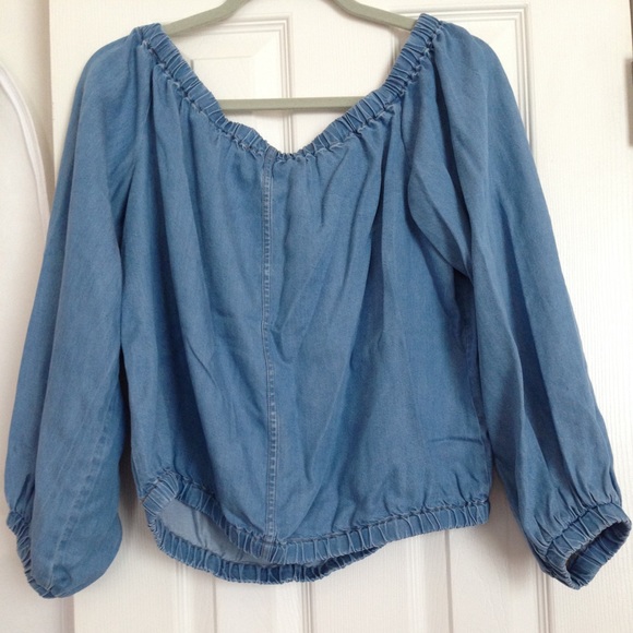 NWT 7 For All Mankind chambray off shoulder blouse - Picture 3 of 3